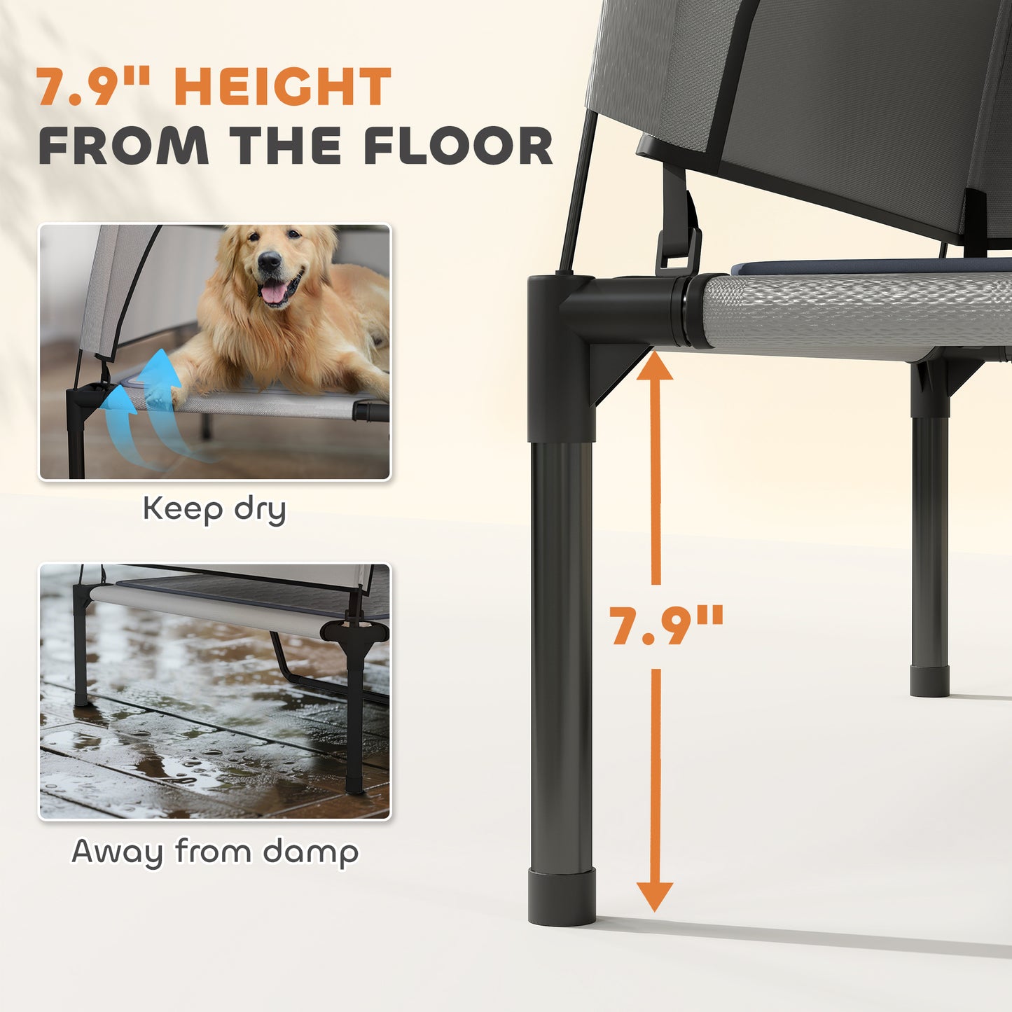 Outdoor Elevated Dog Bed with Removable Canopy and Cooling Pad - 42x30 Inches