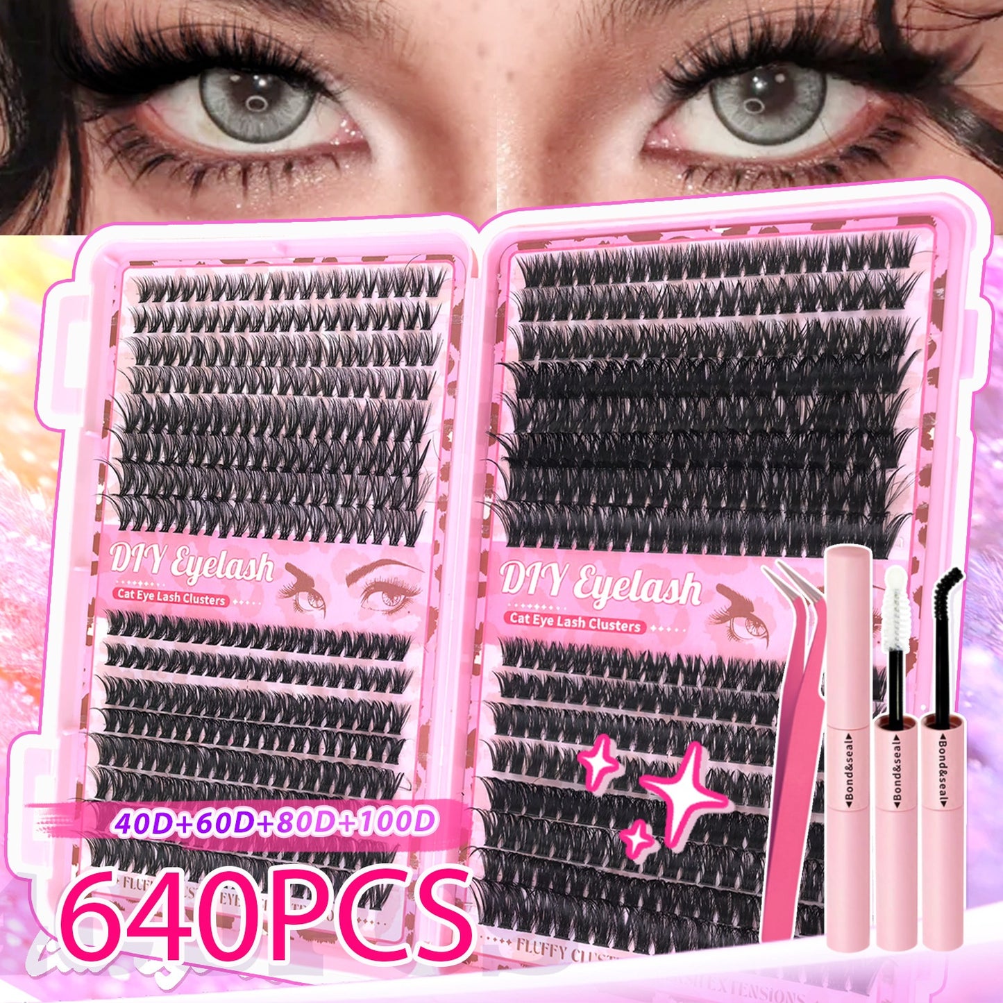 Large Capacity Mixed Pack of 640 False Eyelashes for Professional & Personal Use