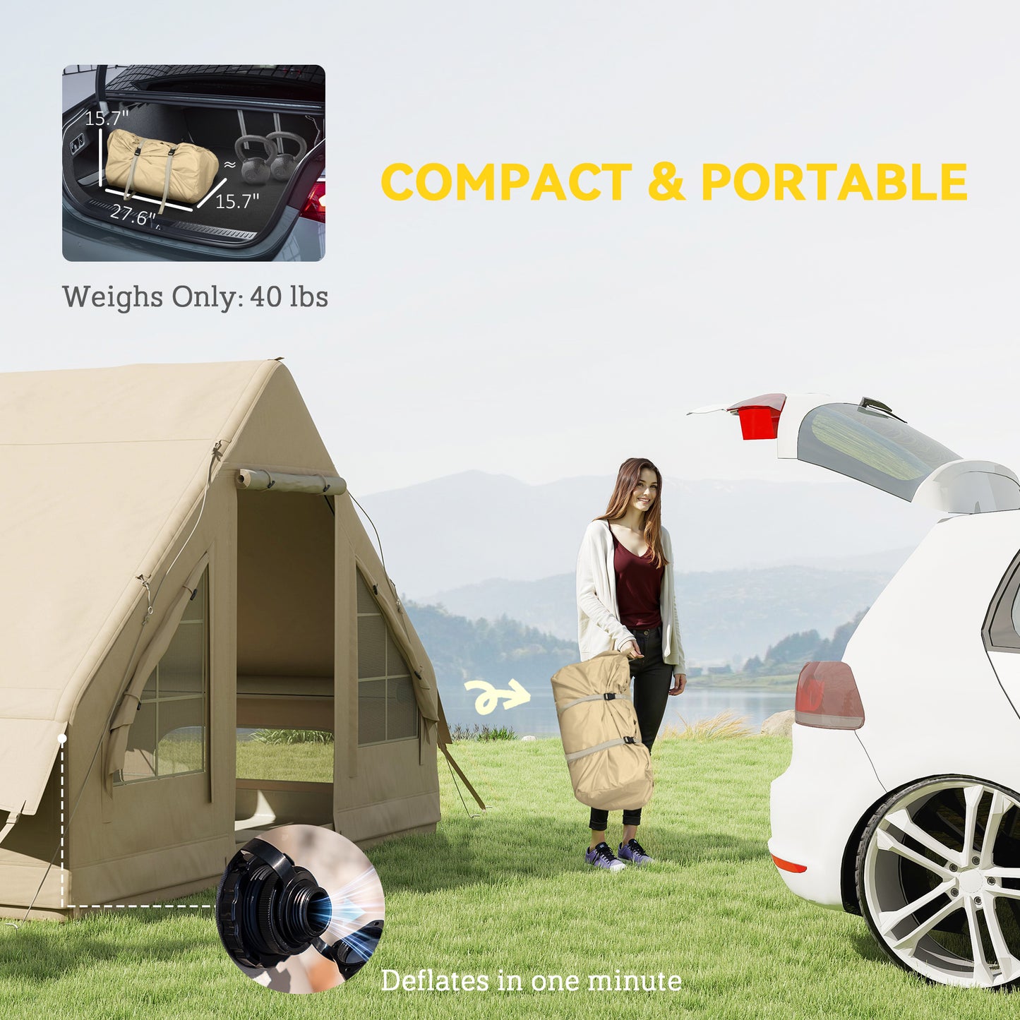 Inflatable Camping Tent with Hand Pump - 4 Season Waterproof Sand