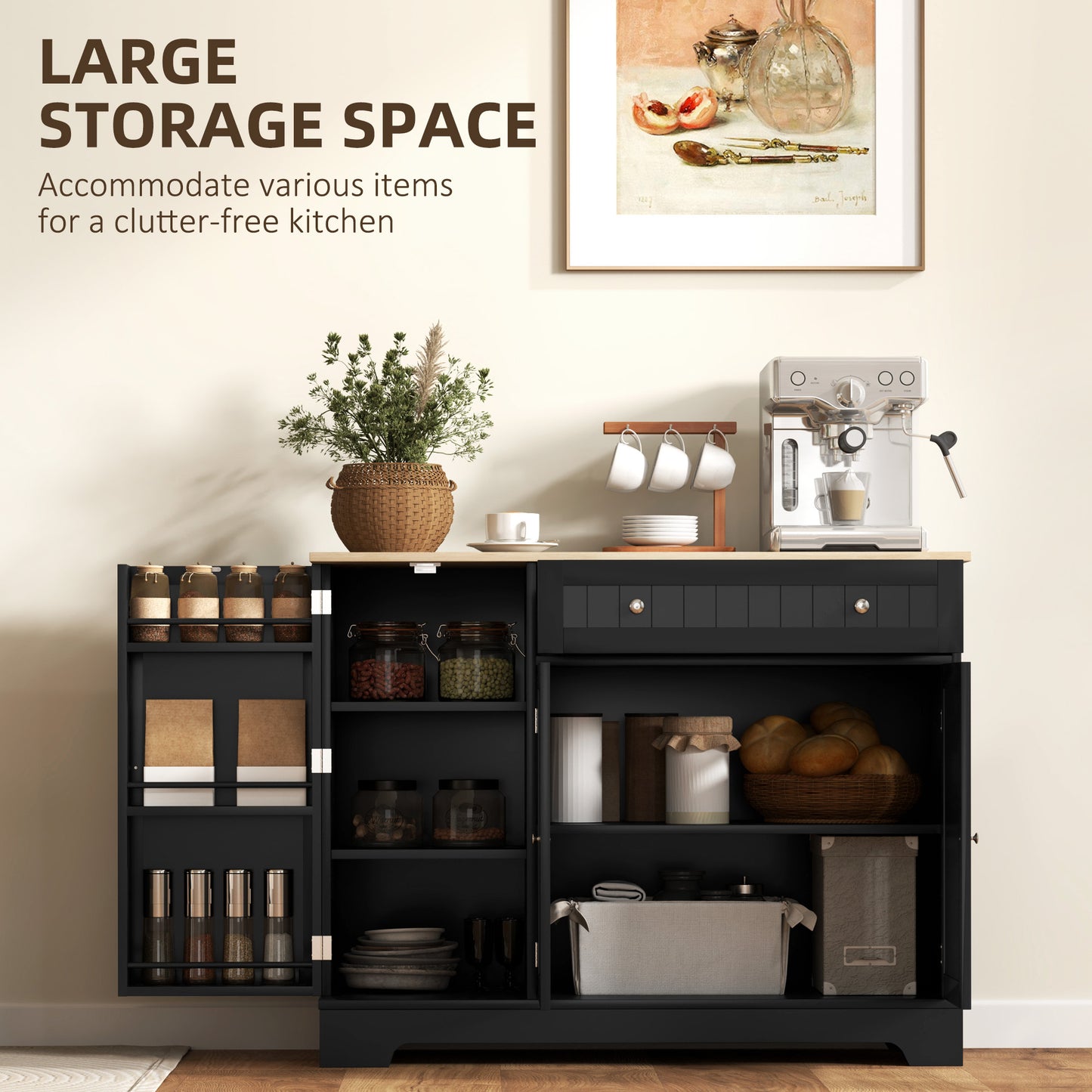 41" Modern Sideboard Cabinet with 3 Doors & Adjustable Shelf - Black