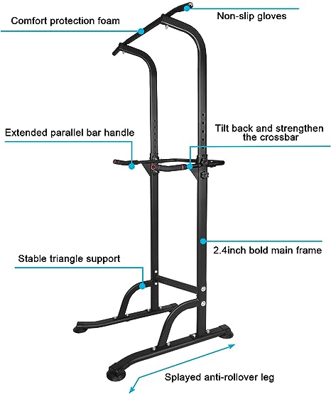 Adjustable Power Tower Dip Station for Home Gym - Black