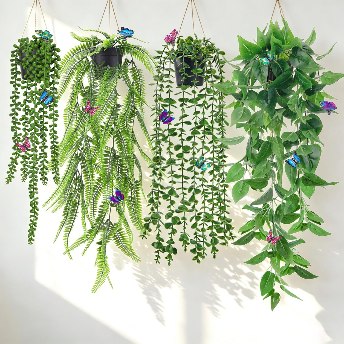 Artificial Hanging Plants with Butterflies - Eucalyptus Ivy Vines