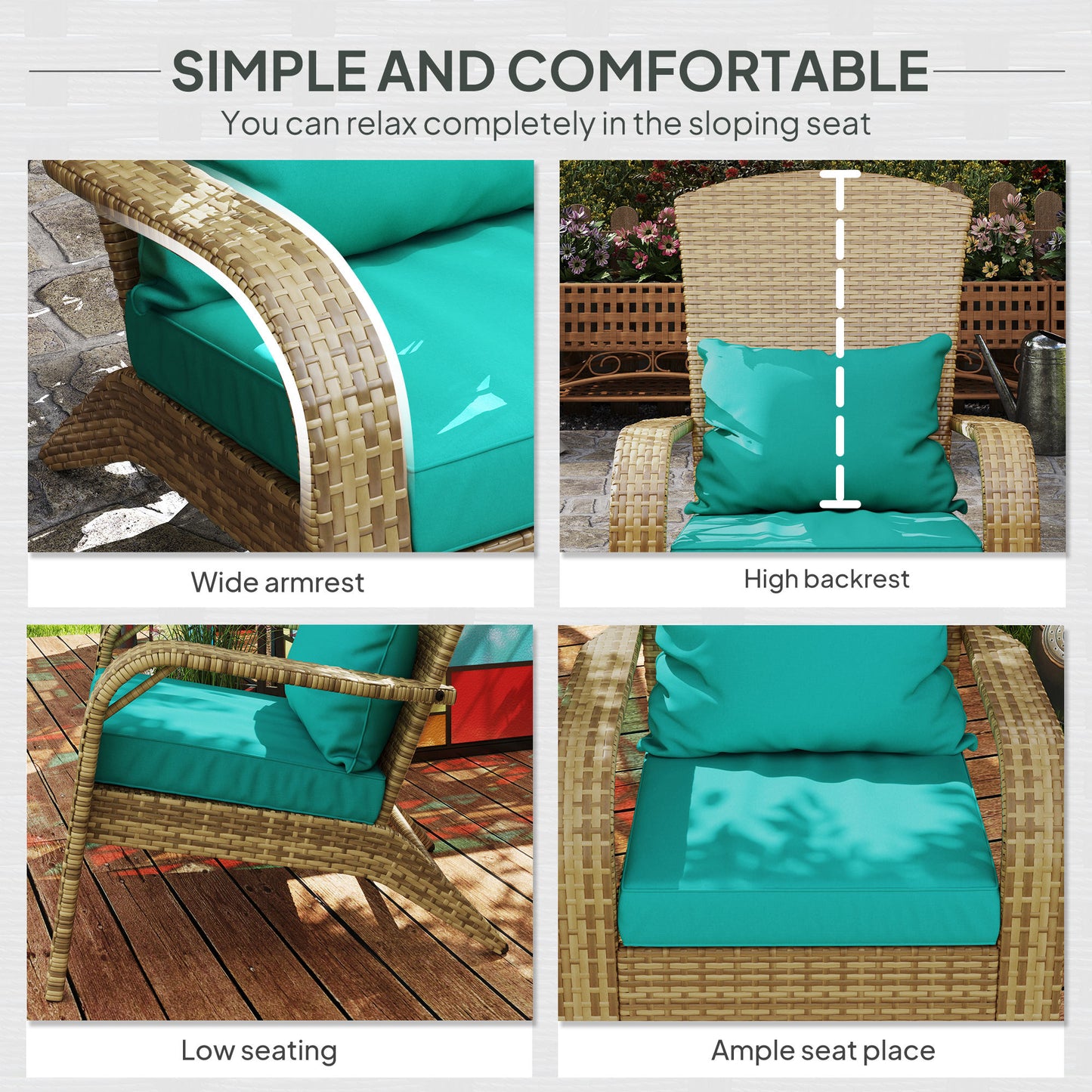 Adirondack Patio Chair with Rattan Wicker & Soft Cushions - Sky Blue