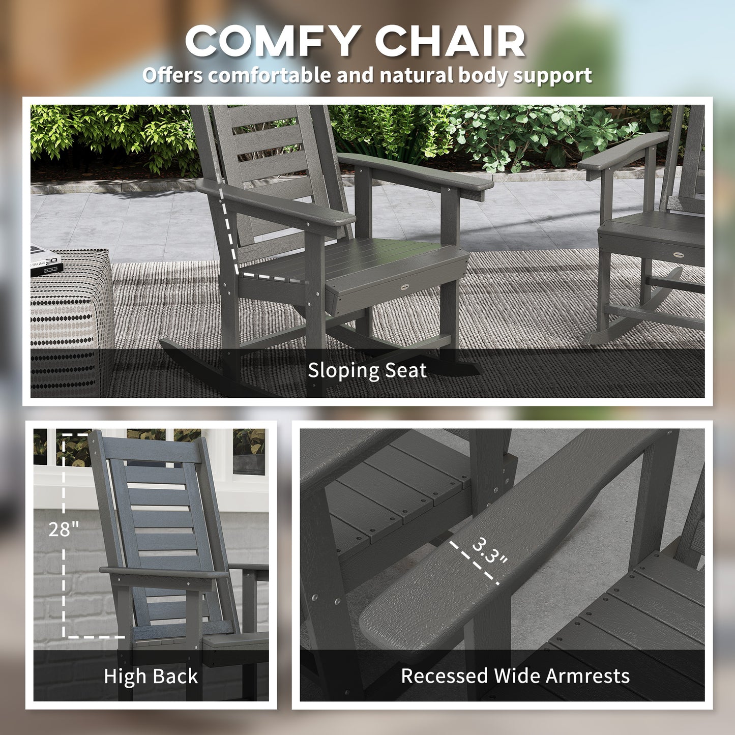 2-Piece Patio Rocking Chair Set - HDPE Outdoor Rockers, Dark Gray