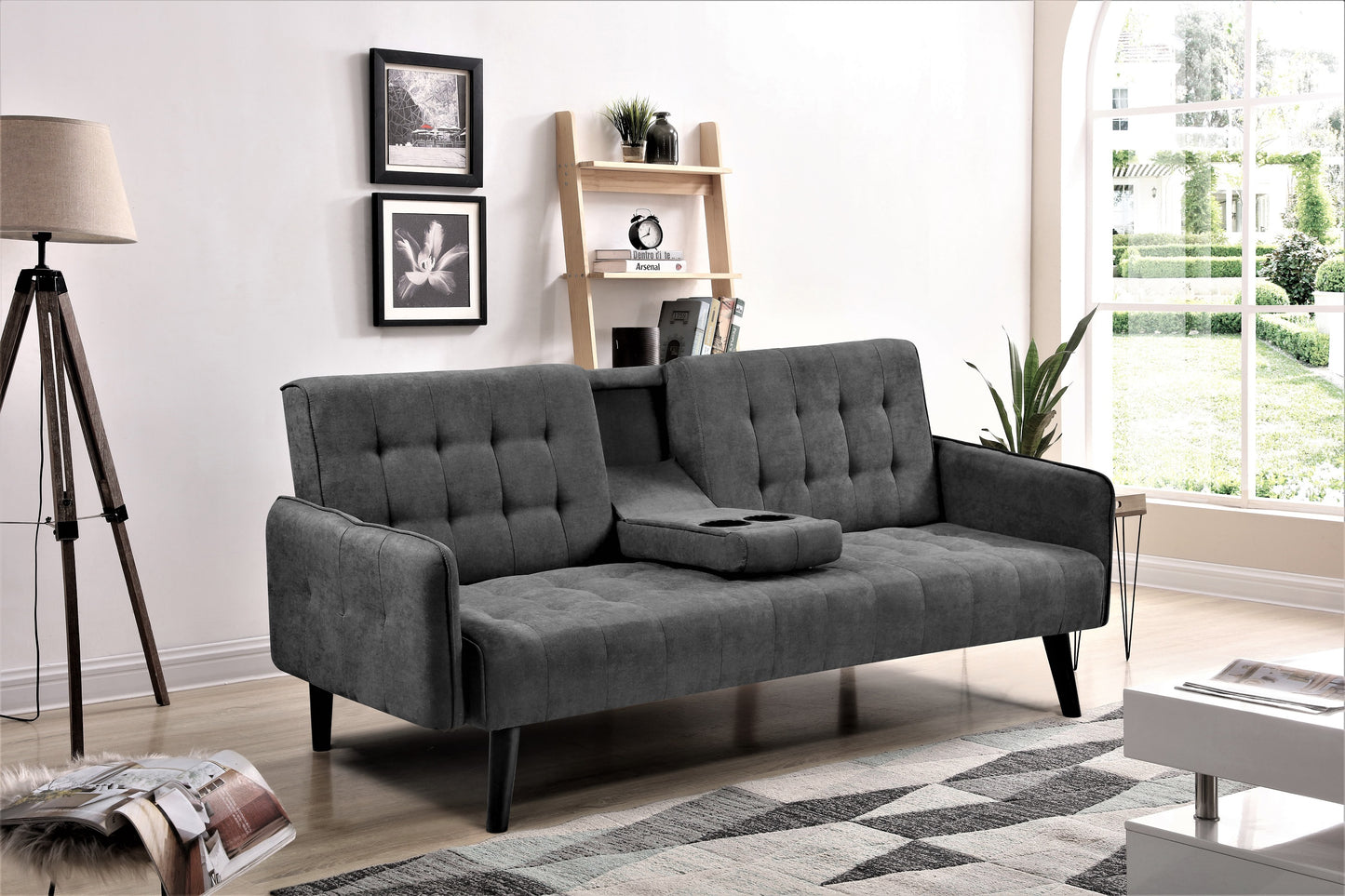 72 Sleeper Sofa Bed - Convertible Folding Backrest To Full With Cup