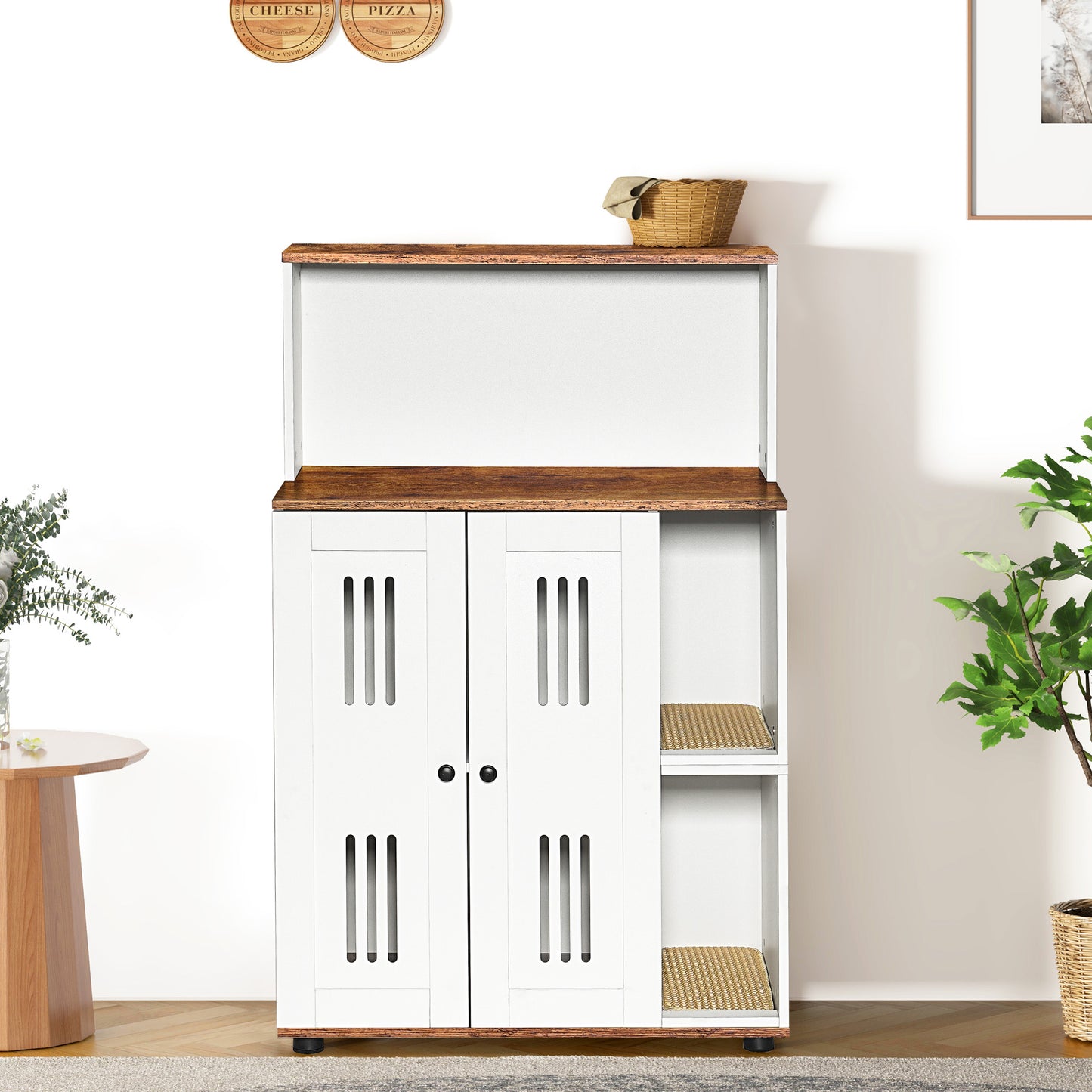 Litter Box Enclosure For 2 Cats,Hidden Cat Furniture, Double Cabinet,