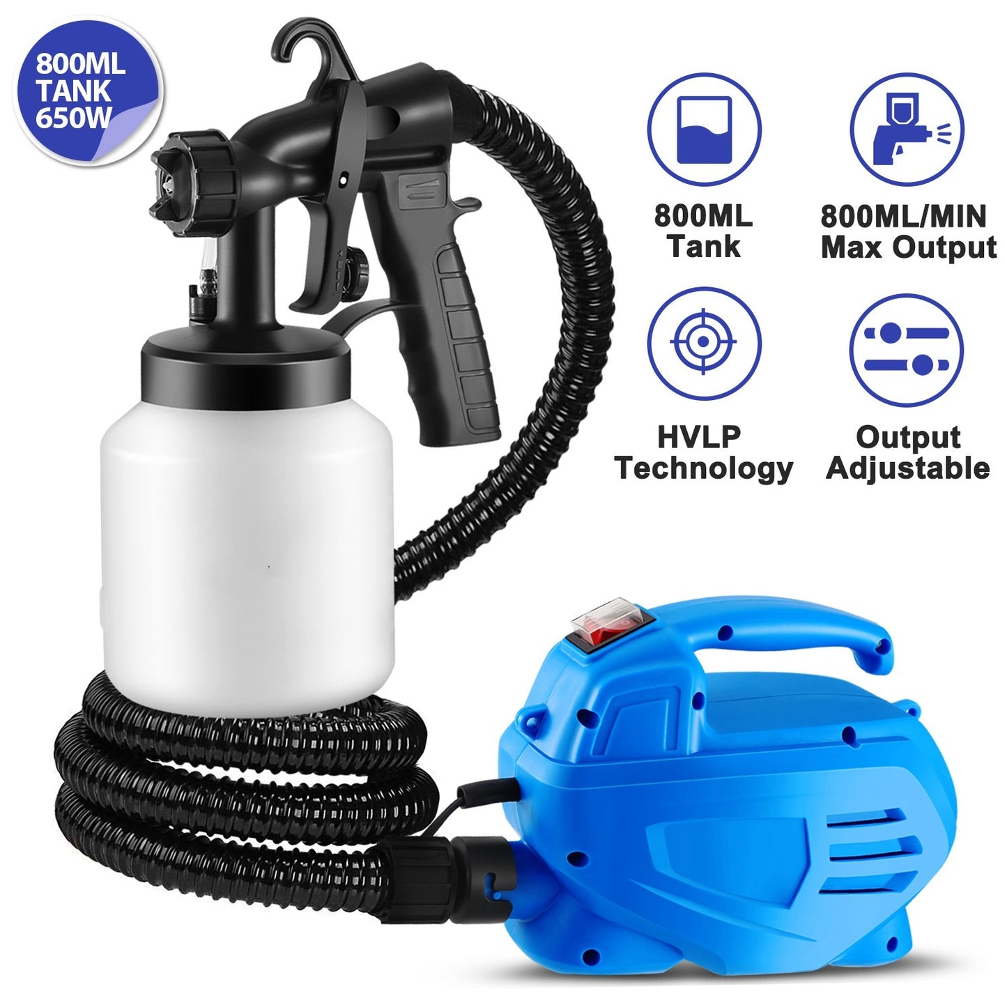 800ML HVLP Paint Sprayer with 3 Modes & Removable Container - Garden Tools