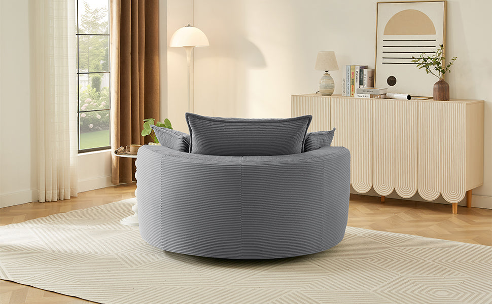 360° Swivel Barrel Chair with Dual-Layer Cushion - Grey