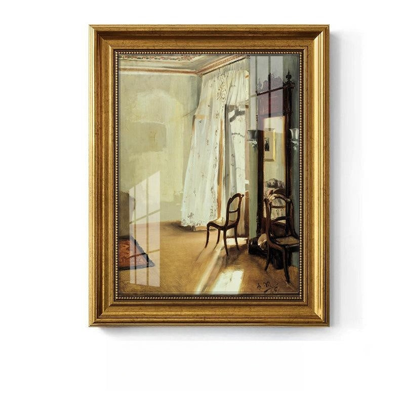 European American Style Decorative Oil Painting with Gold Frame - Landscape or Character