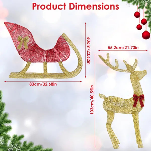 Lighted Christmas Reindeer and Sleigh Decoration - 8 Lighting Modes