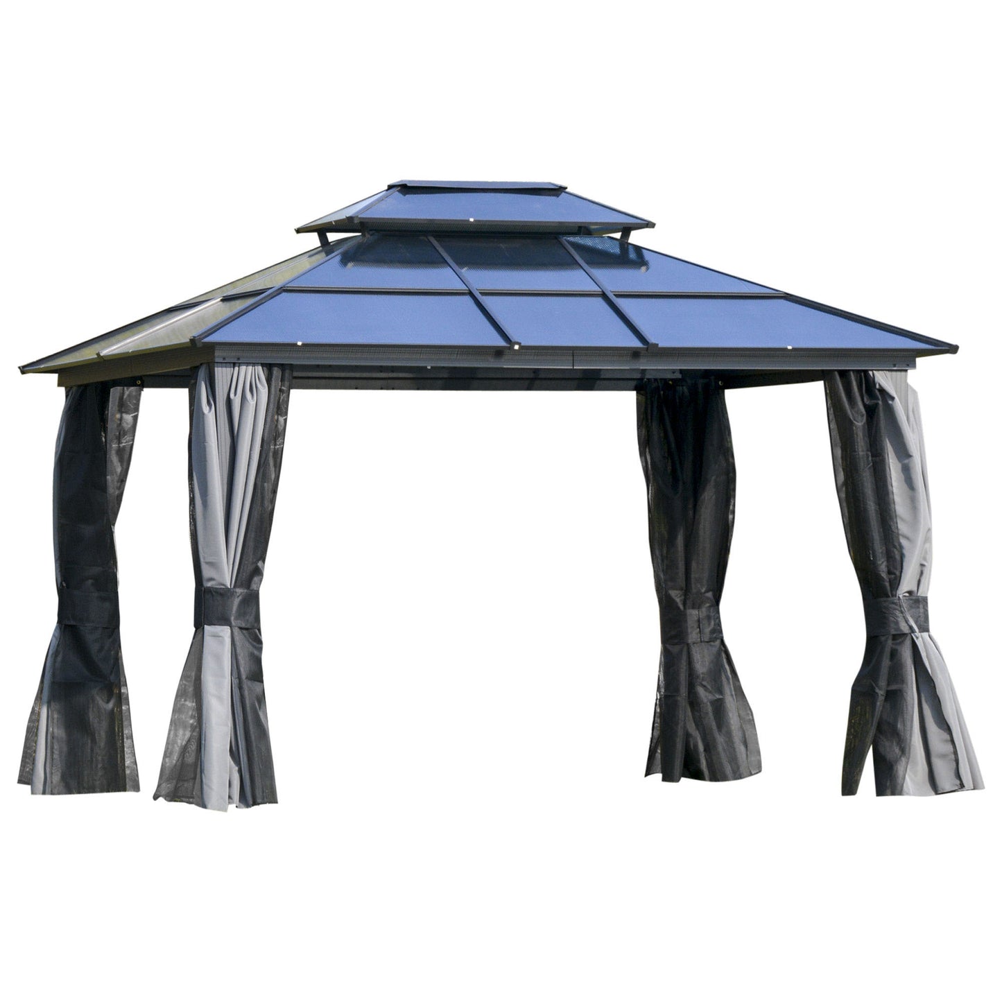 10x12 Hardtop Gazebo Canopy with Polycarbonate Roof - Light Gray