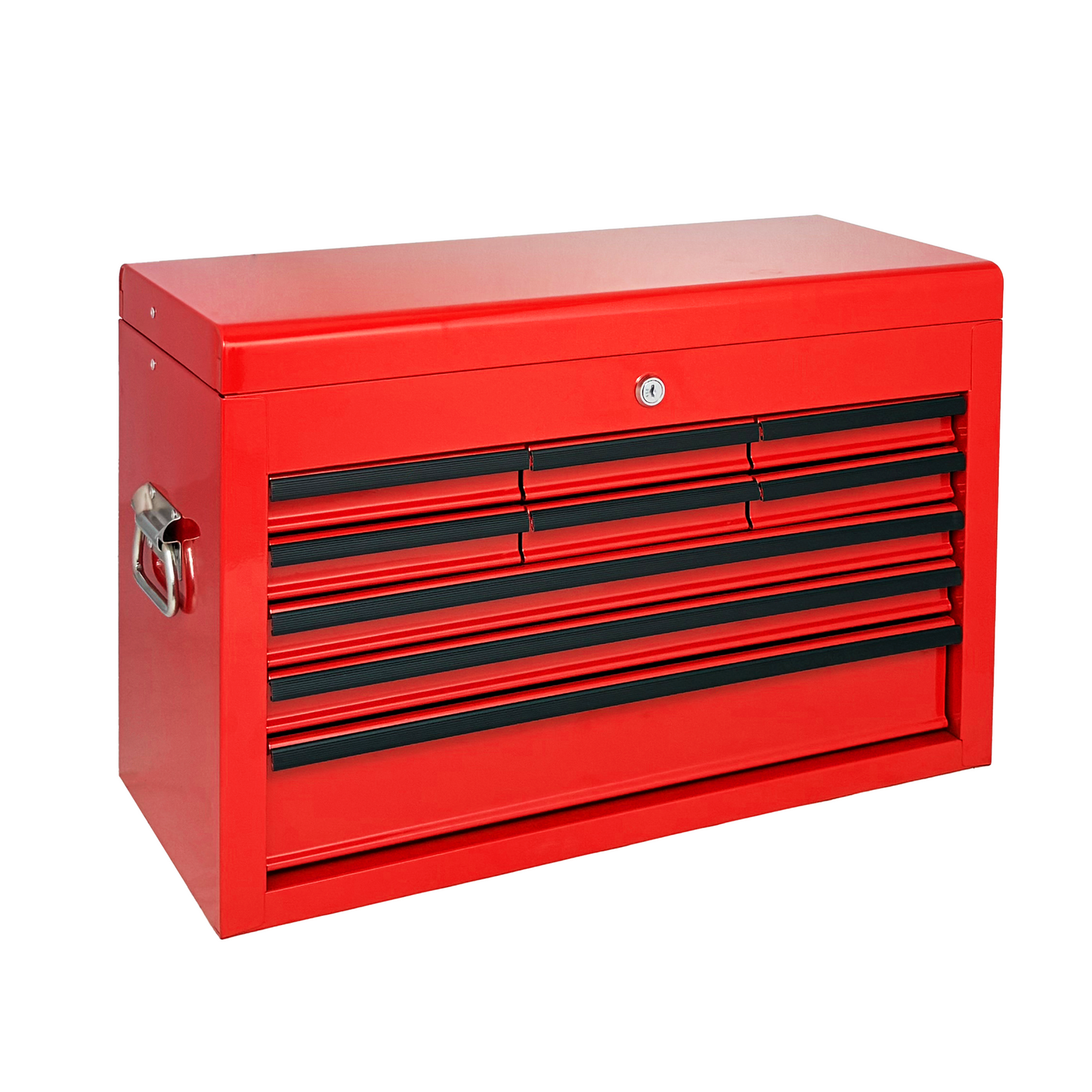 24-Inch Heavy Duty Metal Tool Box with 9 Drawers and Locking System - Red