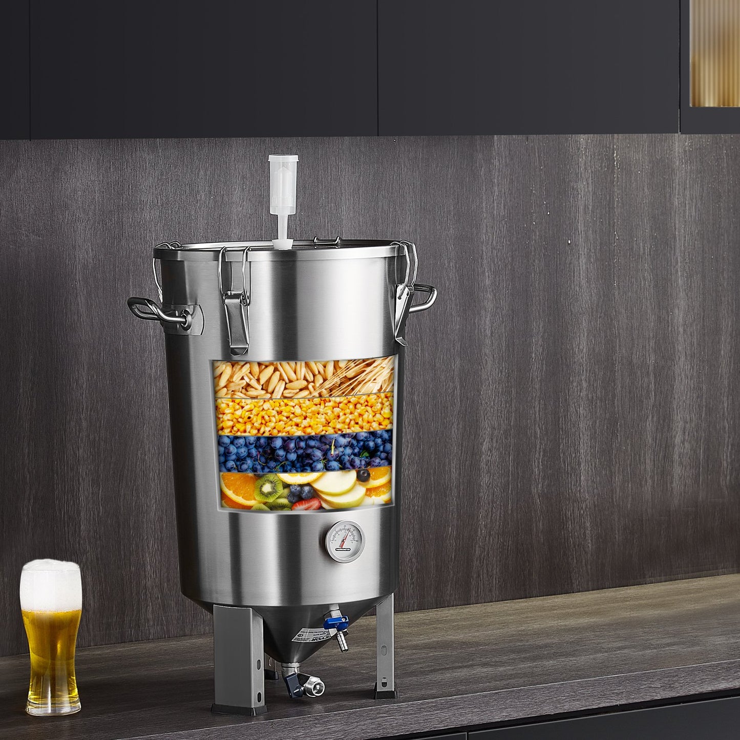 8 Gallon Stainless Steel Brew Fermentor with Lid & Thermometer