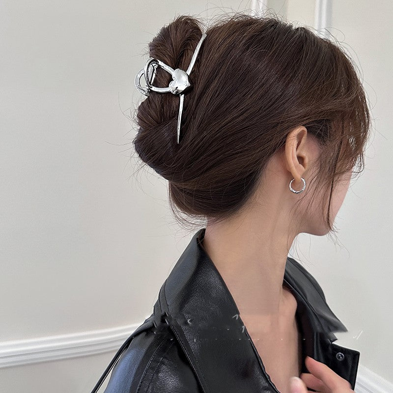 Metal Love Hair Clip - Silver & Gold Plating