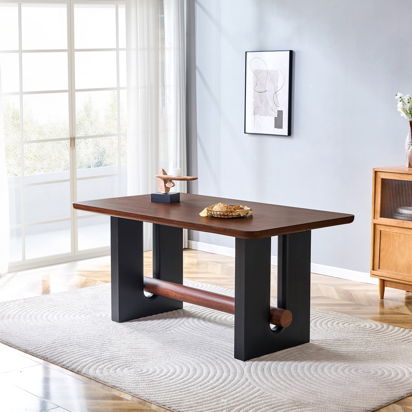 Compact Walnut & Black Dining Table for Small Spaces