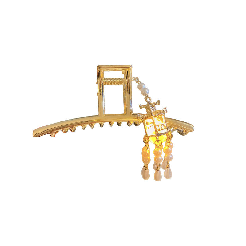 Alloy Hair Clip with Pearl Inlay - Gold