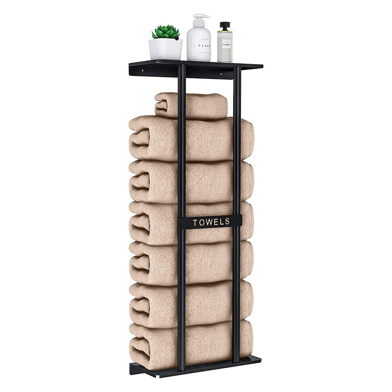 Wall-Mounted Towel Rack with Hanging Strap - Modern Wrought Iron Bathroom Storage - Gold