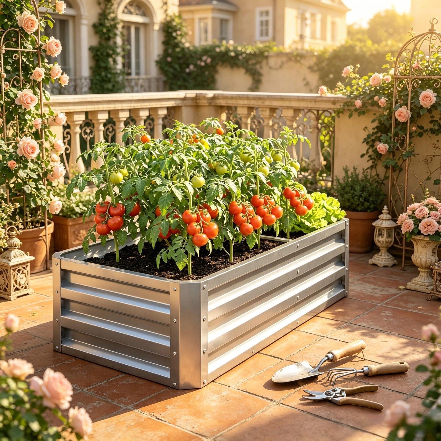 Galvanized Metal Raised Garden Bed - 4' x 2' Planter for Vegetables, Herbs, Flowers