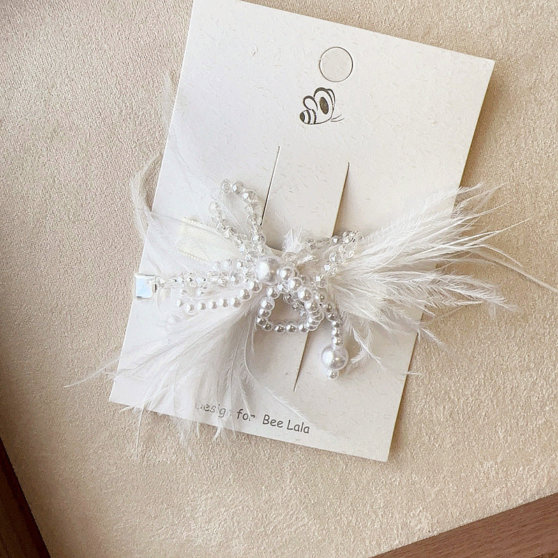 Children's Birthday Hat Hair Clip - Pearl & Feather