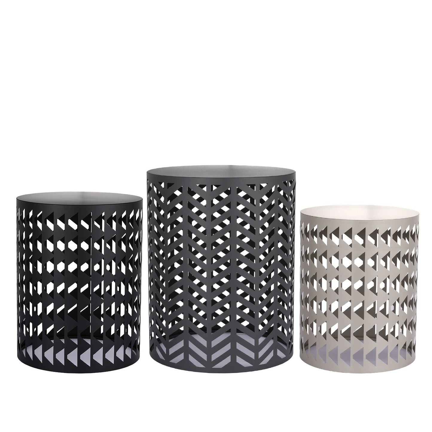 Nesting Round Metal End Tables Set of 3 - Black & Gray