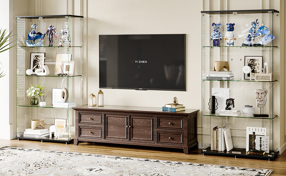 Glass Display Cabinet with 4 Shelves and Lock - Black