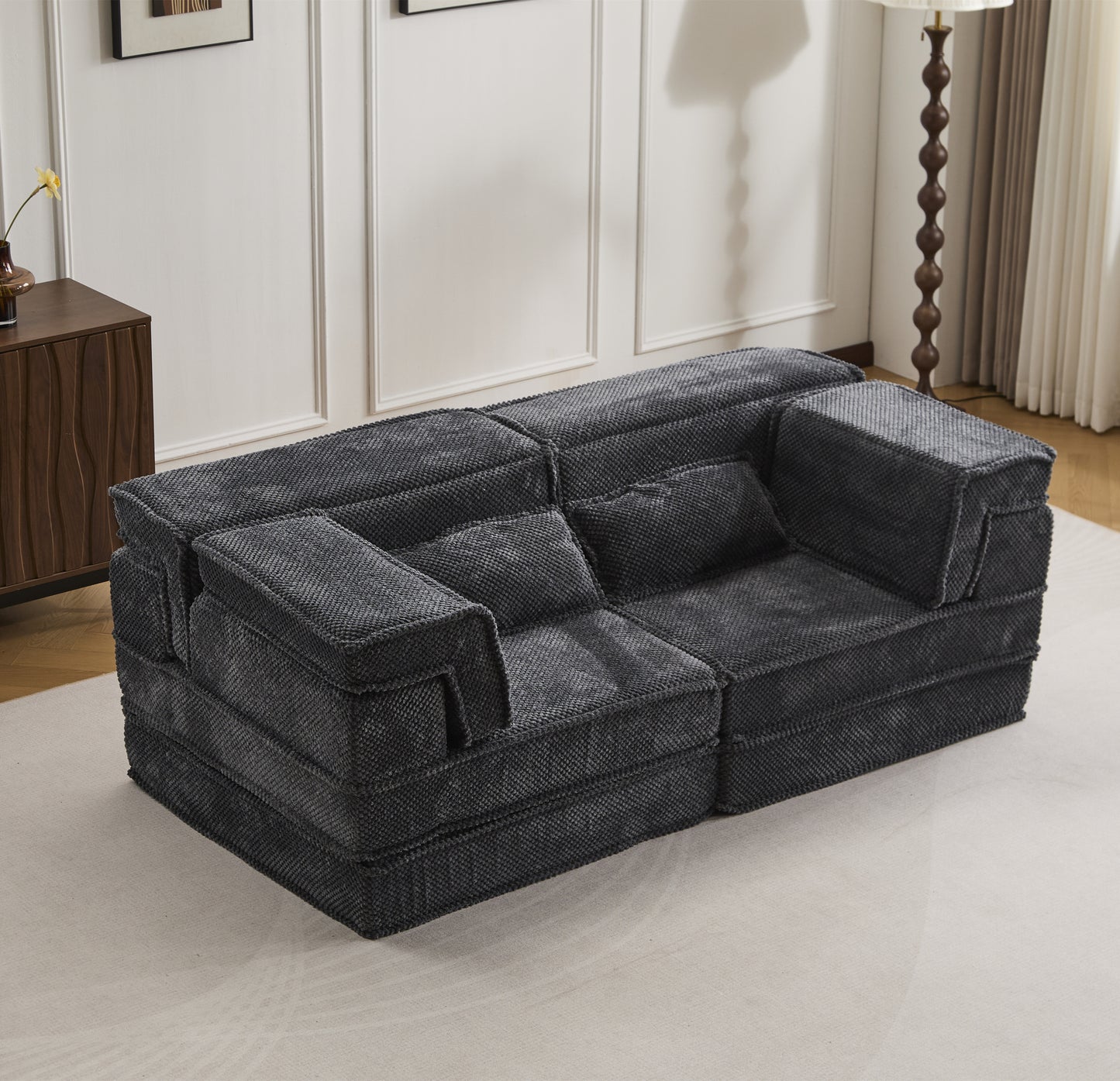 Modern Dark Grey Convertible Floor Sofa Bed with Memory Foam