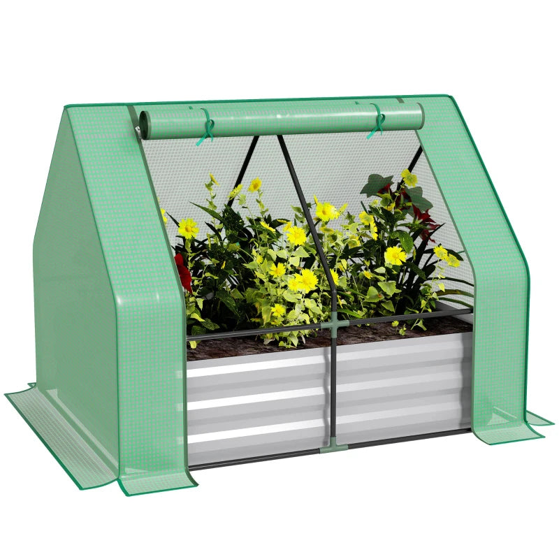 Galvanized Raised Garden Bed with Greenhouse Cover - 4ft x 3ft x 3ft, Patio Herb & Vegetable Grower