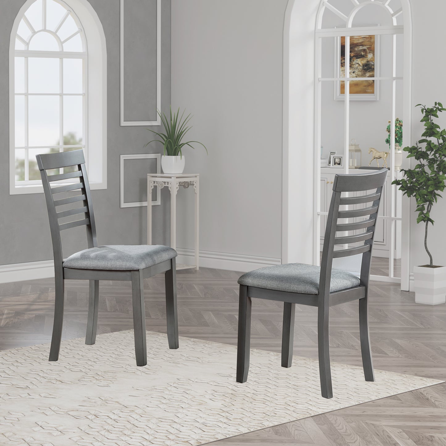 Set of 4 Upholstered Dining Chairs - Gray Wooden Kitchen Chairs