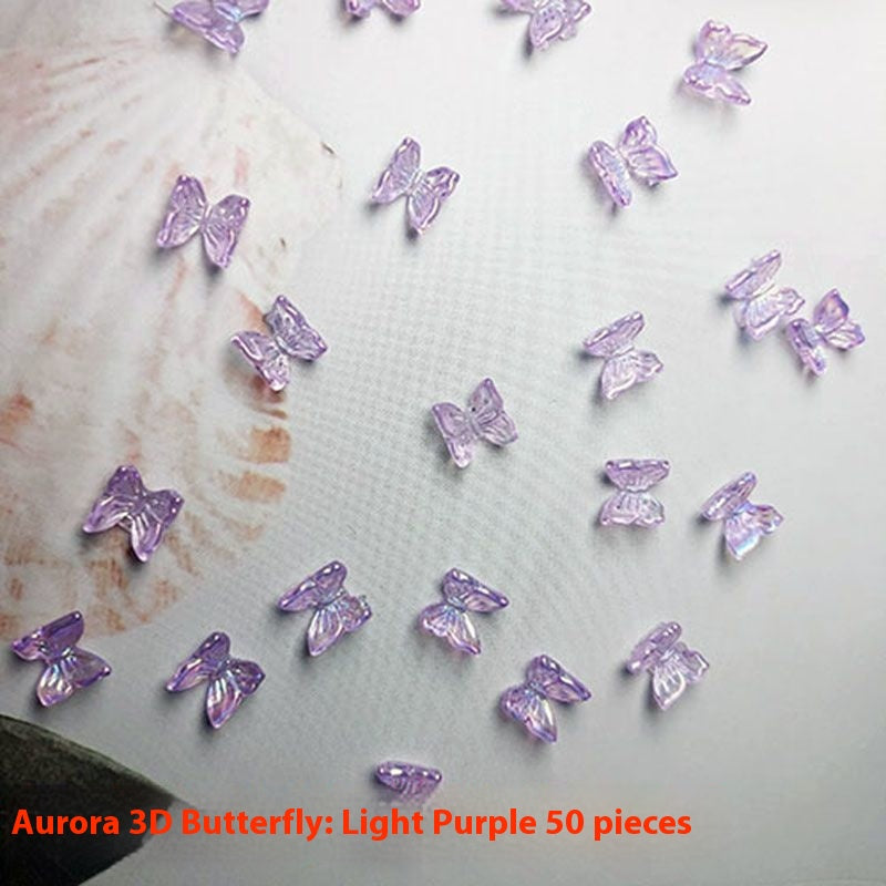 Butterfly Nail Ornament Set - 50pcs 3D Resin Fairy Nail Art Decorations