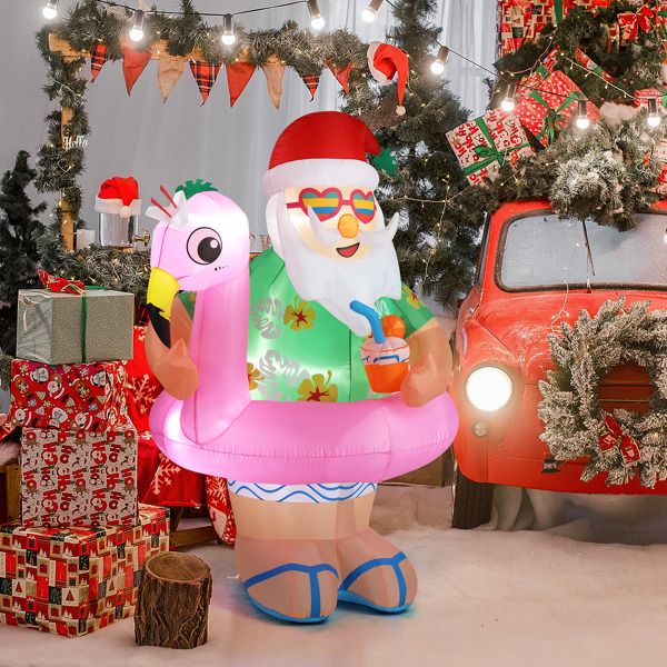 5.9 FT Inflatable Hawaii Santa Claus Decoration with LED Lights