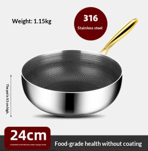 Stainless Steel Double-Sided Honeycomb Fry Pan Non-Stick Coating-Free Kitchen Cookware