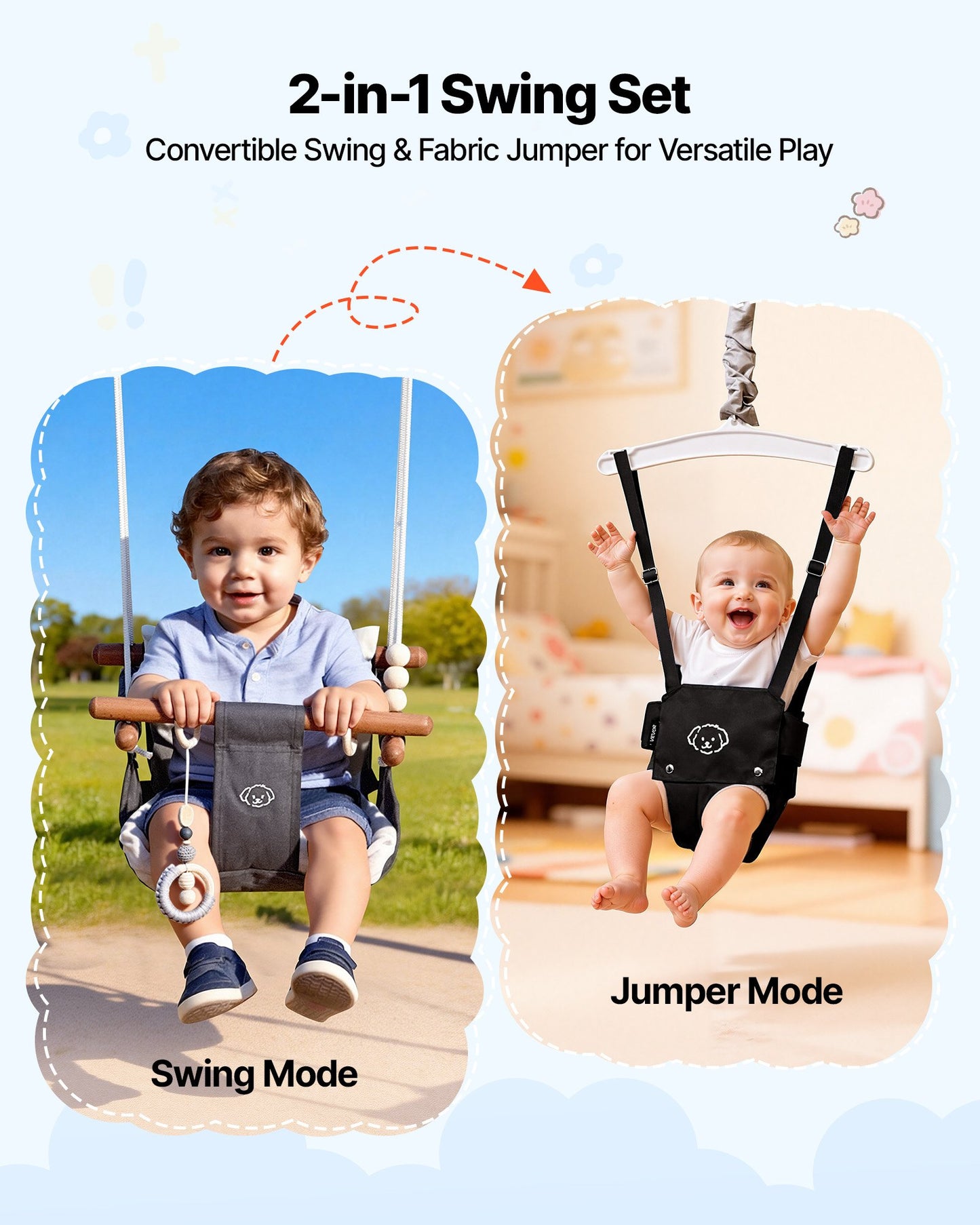 Toddler Swing and Jumper Set - Indoor Outdoor Play Equipment, Foldable Metal Frame, Black