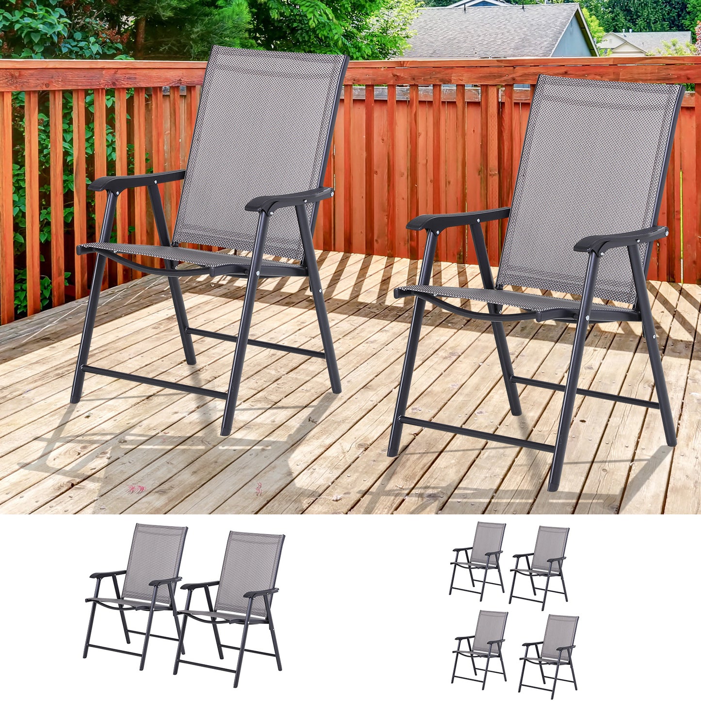Outdoor Folding Chairs Set of 2 - Stackable Metal Patio Seating