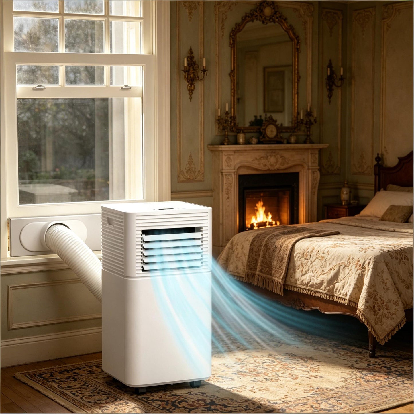 8000 BTU Portable Air Conditioner - 4-in-1 Functionality, Black & White