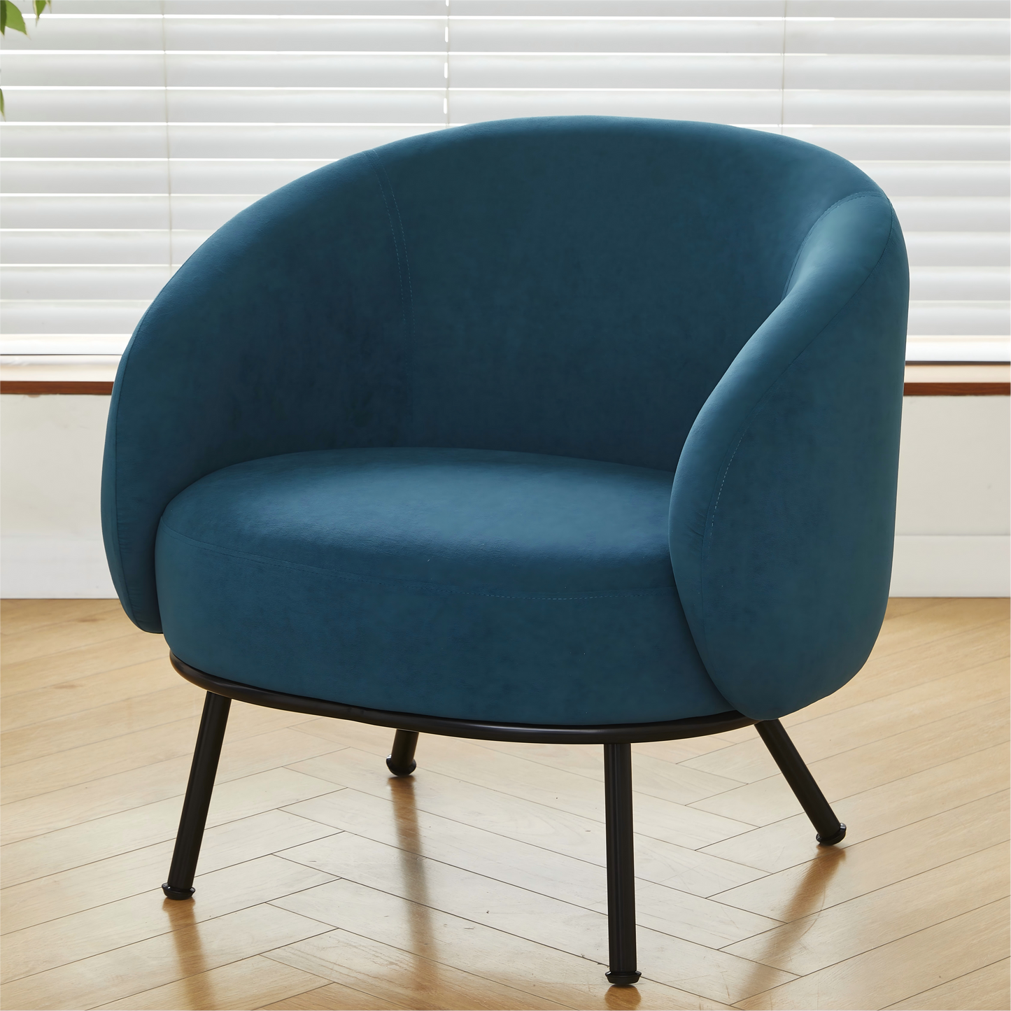 Mid-Century Modern Velvet Accent Chair, Upholstered Barrel Armchair