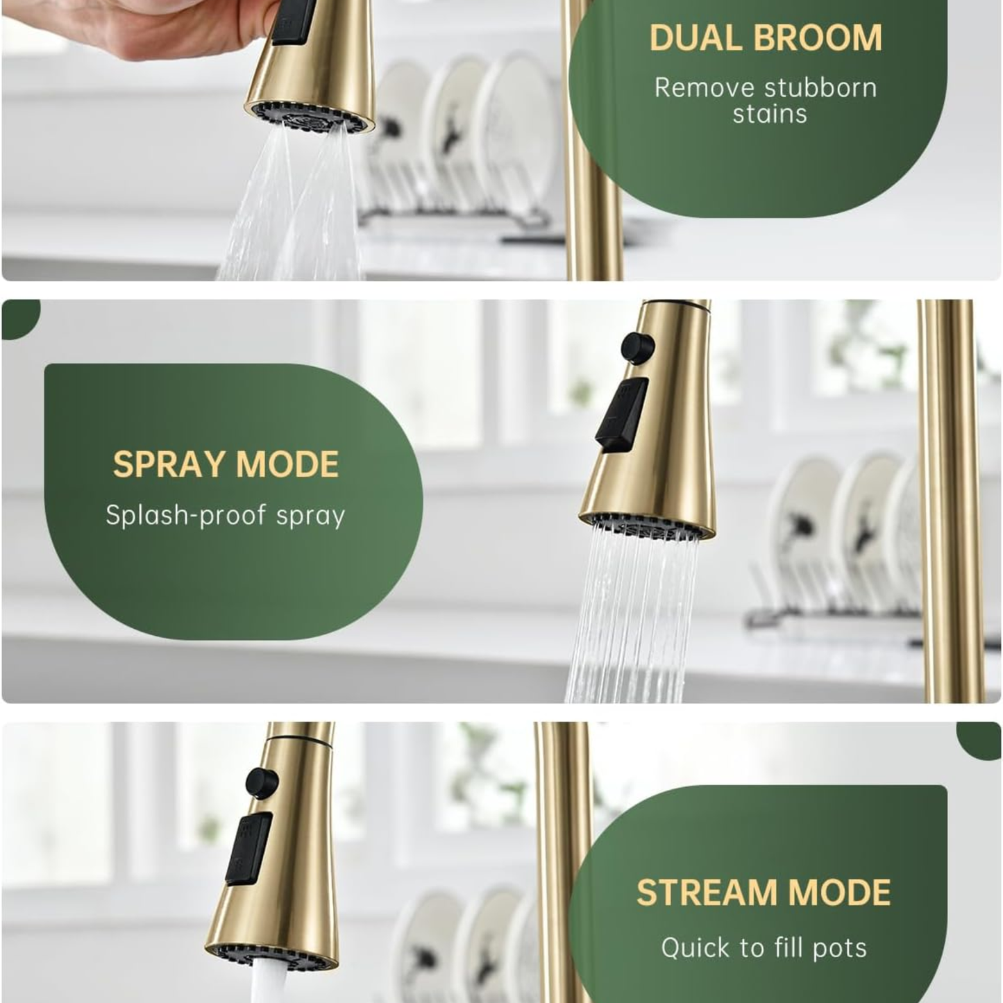 Brushed Gold Kitchen Faucet with Pull Down Sprayer and Soap Dispenser