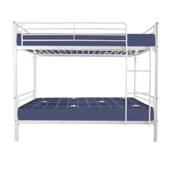 Iron Bed Bunk With Ladder For Kids Twin Size White