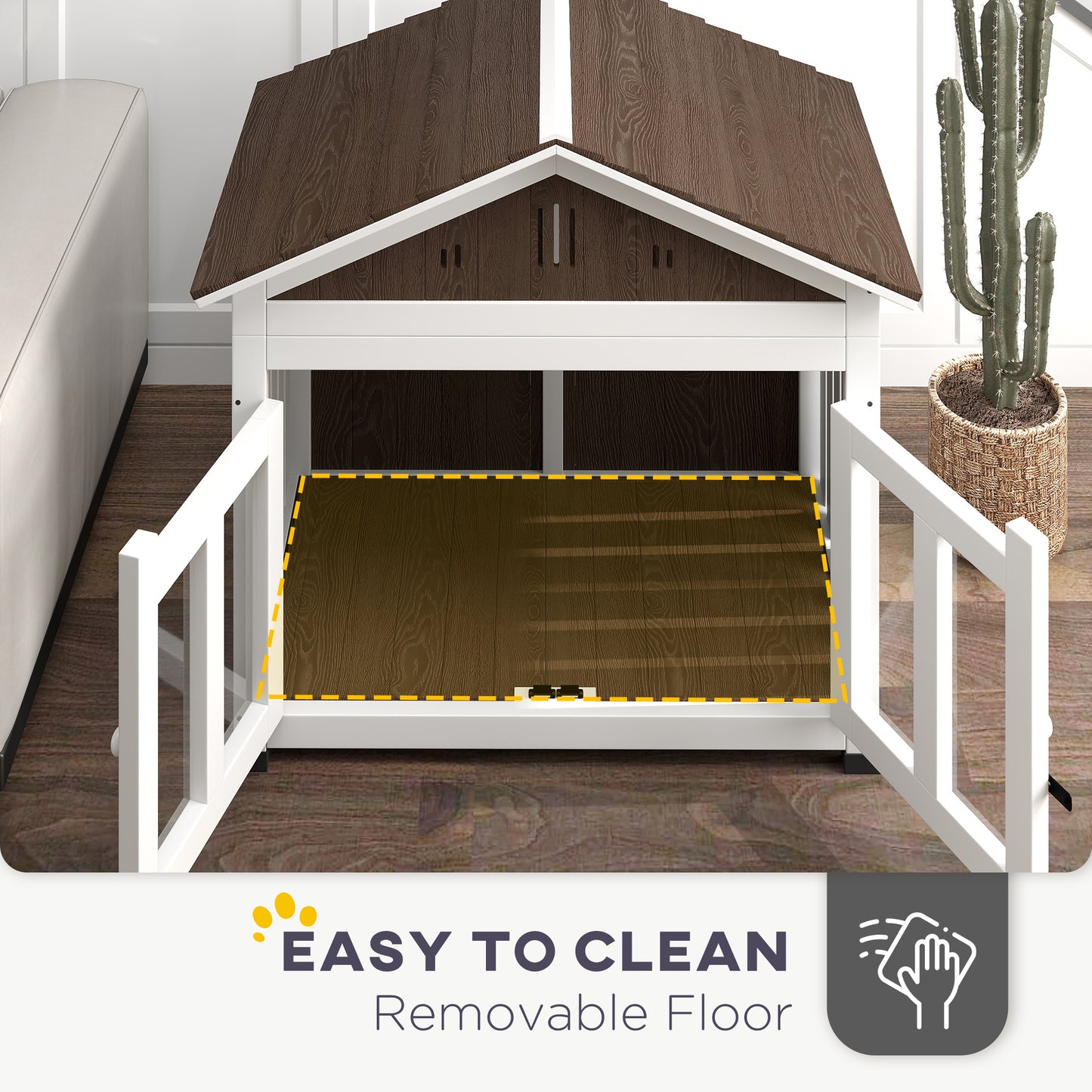 Wooden Dog House Outdoor Indoor for Small to Large Dogs with Air Vents & Removable Floor