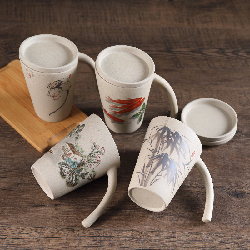 Ceramic Mug with Lid - Nostalgic Breakfast Coffee Cup - Multiple Styles