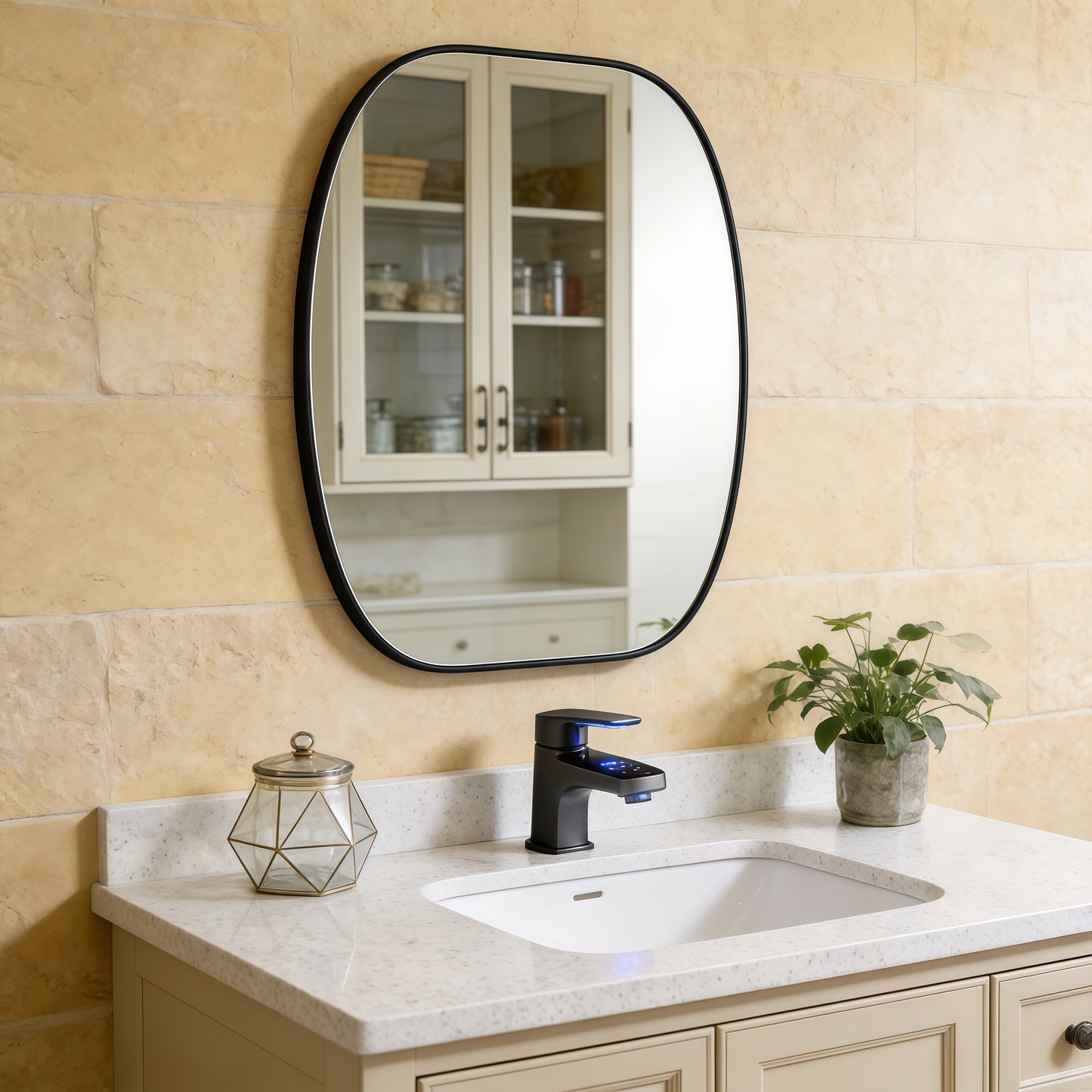 30x40 Inch Black Metal Framed Oval Bathroom Mirror for Wall