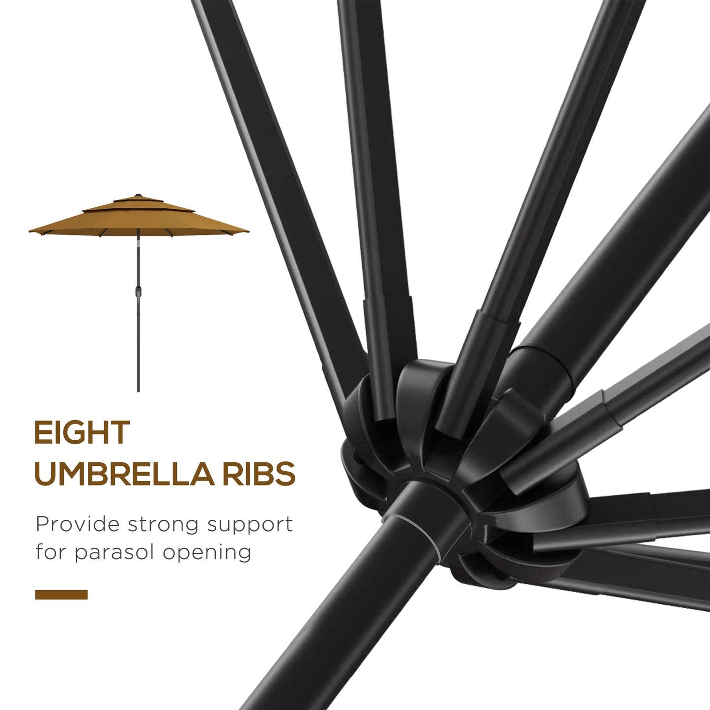 9FT Tan Outdoor Patio Umbrella with Crank & Push Button Tilt
