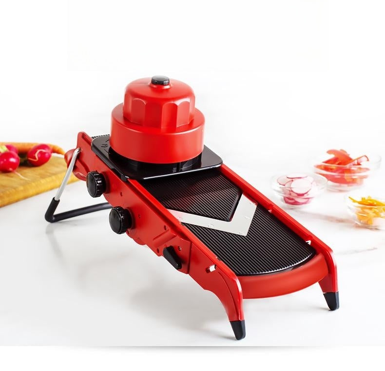 Manual Vegetable Chopper with Adjustable Thickness - Red Kitchen Tool