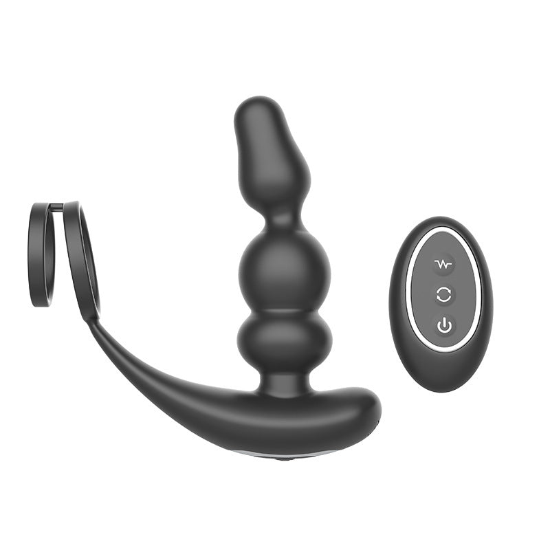 Wireless Remote Control Double Ring Rotating Prostate Massager - Black