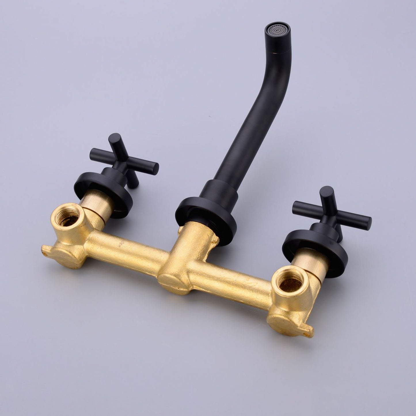 Wall-Mounted Bathroom Sink Faucet - Matte Black Brass