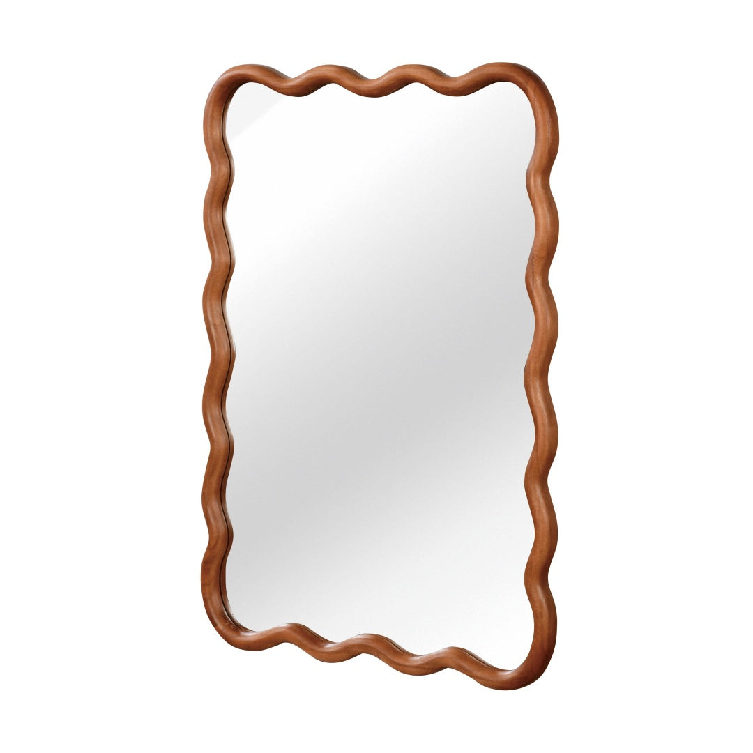Wavy Rectangle Solid Wood Frame Decorative Mirror - Yellowish Brown 20x30