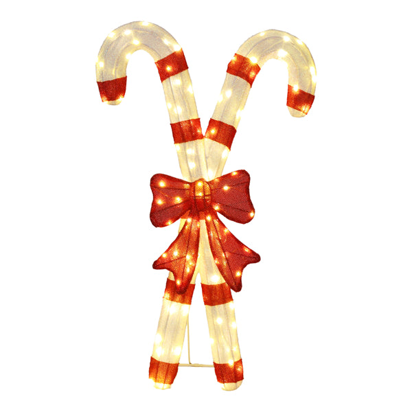 Lighted Candy Cane Christmas Decorations with Red Bow – 100 LED