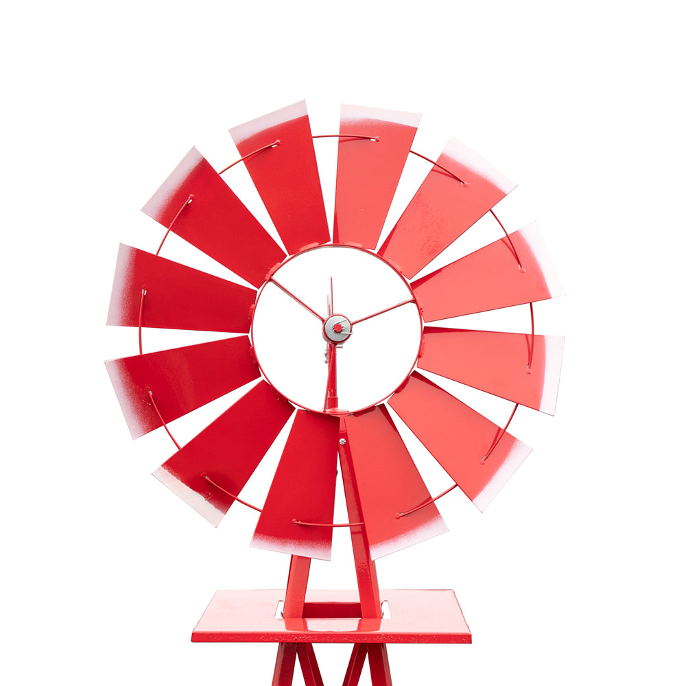 8FT Weather Resistant Garden Windmill with Steel Frame - Red Decorative Windmill for Lawn & Yard