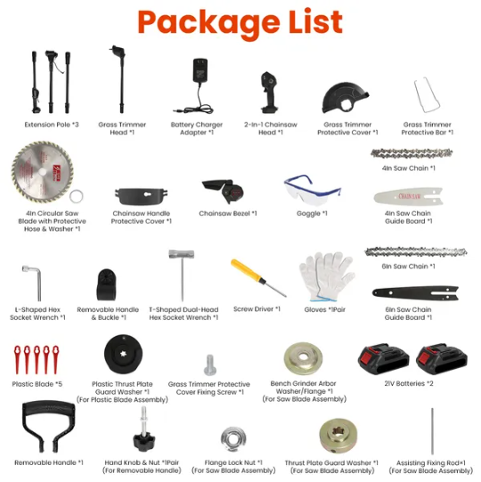 3-in-1 Cordless Garden Pole Saw Mini Chainsaw & Grass Trimmer Kit, Adjustable Length