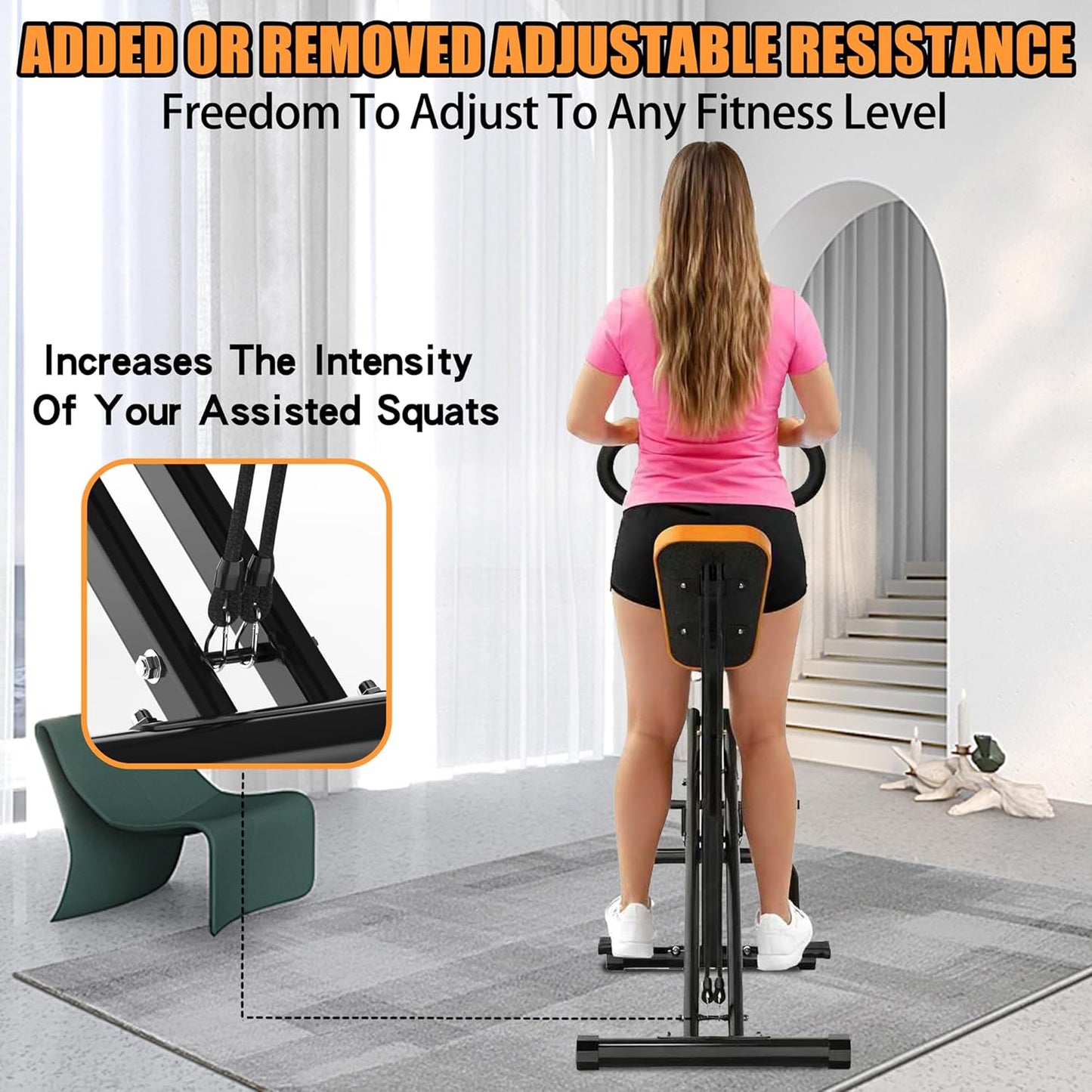 Squat Machine for Home Gym - Foldable Glutes Trainer with Resistance Bands
