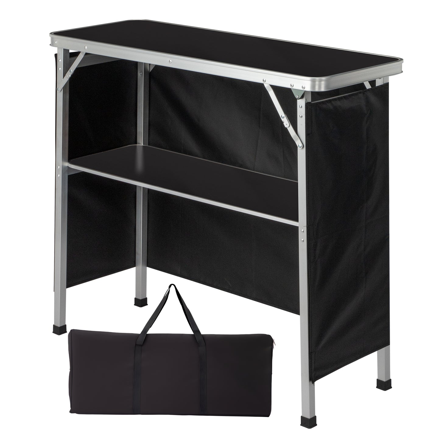 Portable Folding Bar Table with Storage Shelf - Black Skirt